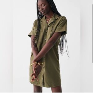 Faherty Linen Blend Palos Verdes Shirt Dress Olive Green Utility Coastal SZ L